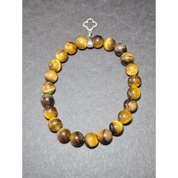 Sterling silver tiger's eye beaded bracelet - Picture 5 of 11
